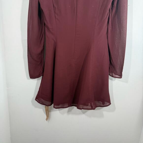 NWT Reformation Vivianne Maroon Sweetheart Tie Neck Long Sleeve Mini Dress 8 - Picture 11 of 15